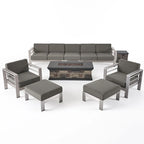 Ensemble de conversation en aluminium 7 places allongé Cape Coral Outdoor avec foyer par Christopher Knight Home