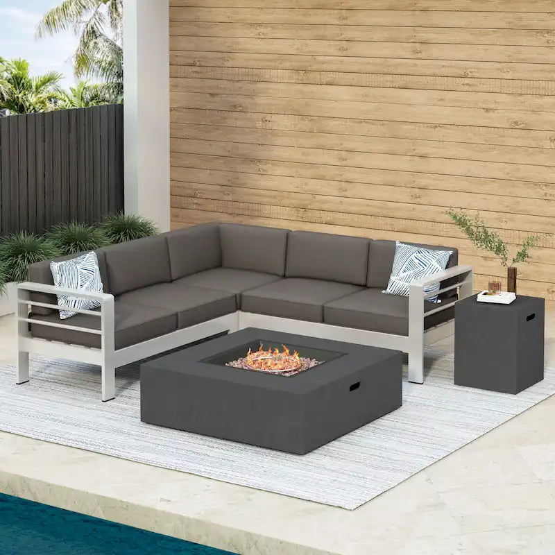 Cape Coral Outdoor 5-piece Sofa Set with Fire Pit by Christopher Knight Home