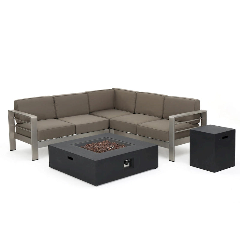 Ensemble de 5 canapés d'extérieur Cape Coral avec foyer par Christopher Knight Home