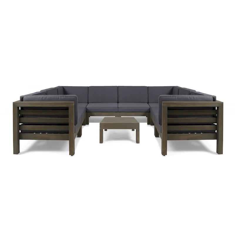 Oana Outdoor 9-piece Acacia Wood U-shaped Sectional Set by Christopher Knight Home