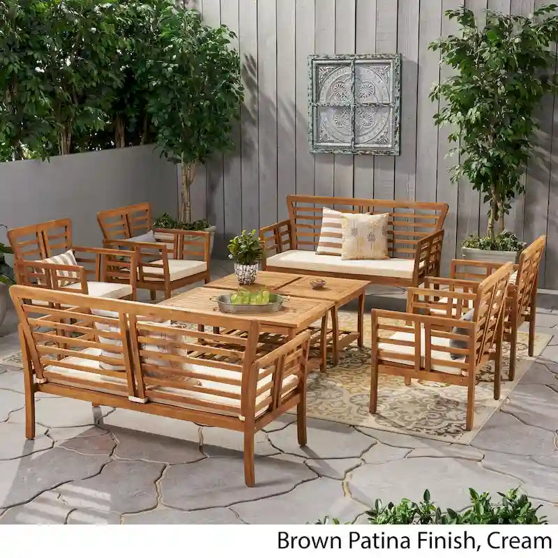 Caydon Outdoor Acacia Wood 8-seater Chat Set by Christopher Knight Home
