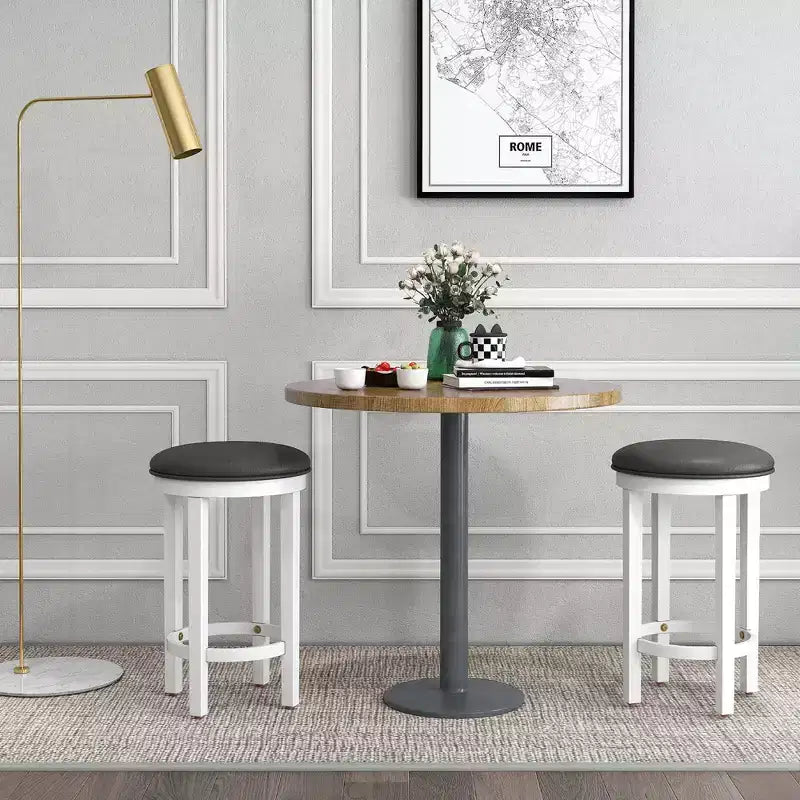 Costway Lot de 2 Tabourets de Bar Hauteur de Comptoir avec Assise Ronde et Repose-Pieds pour Cuisine Noir/Gris