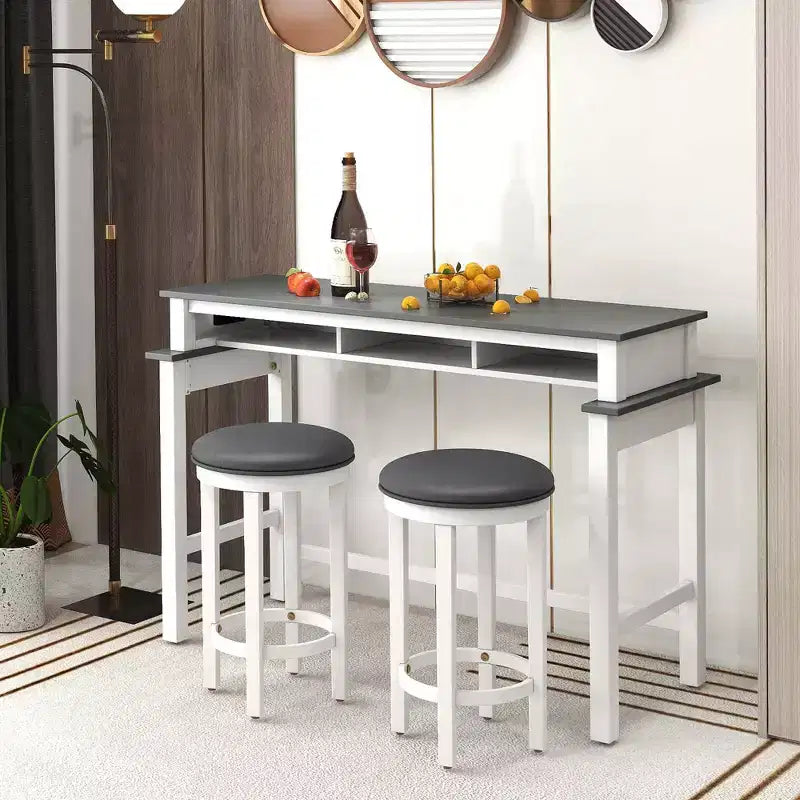 Costway Lot de 2 Tabourets de Bar Hauteur de Comptoir avec Assise Ronde et Repose-Pieds pour Cuisine Noir/Gris
