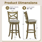 Lot de 2/4 tabourets de bar pivotants Costway, chaises hauteur de bar avec dossier creux, assise rembourrée douce, gris