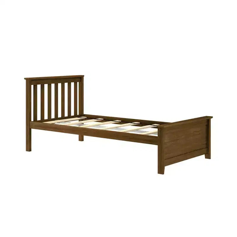 Cadre de lit simple plate-forme classique en bois massif Plank+Beam avec tête de lit à lattes