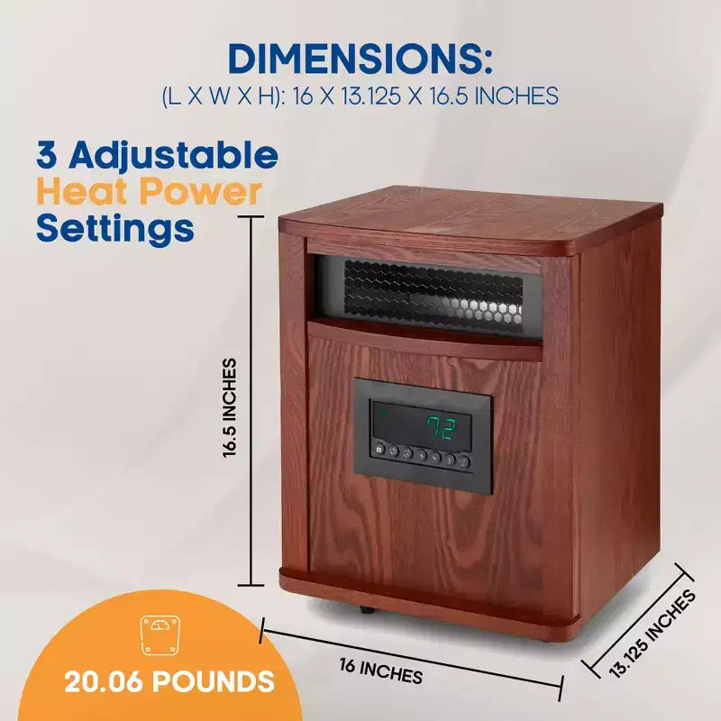 Chauffage d'appoint électrique infrarouge à quartz portable LifeSmart LifePro 1500W pour intérieur, avec 6 éléments chauffants réglables et télécommande, marron