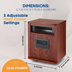 Chauffage d'appoint électrique infrarouge à quartz portable LifeSmart LifePro 1500W pour intérieur, avec 6 éléments chauffants réglables et télécommande, marron
