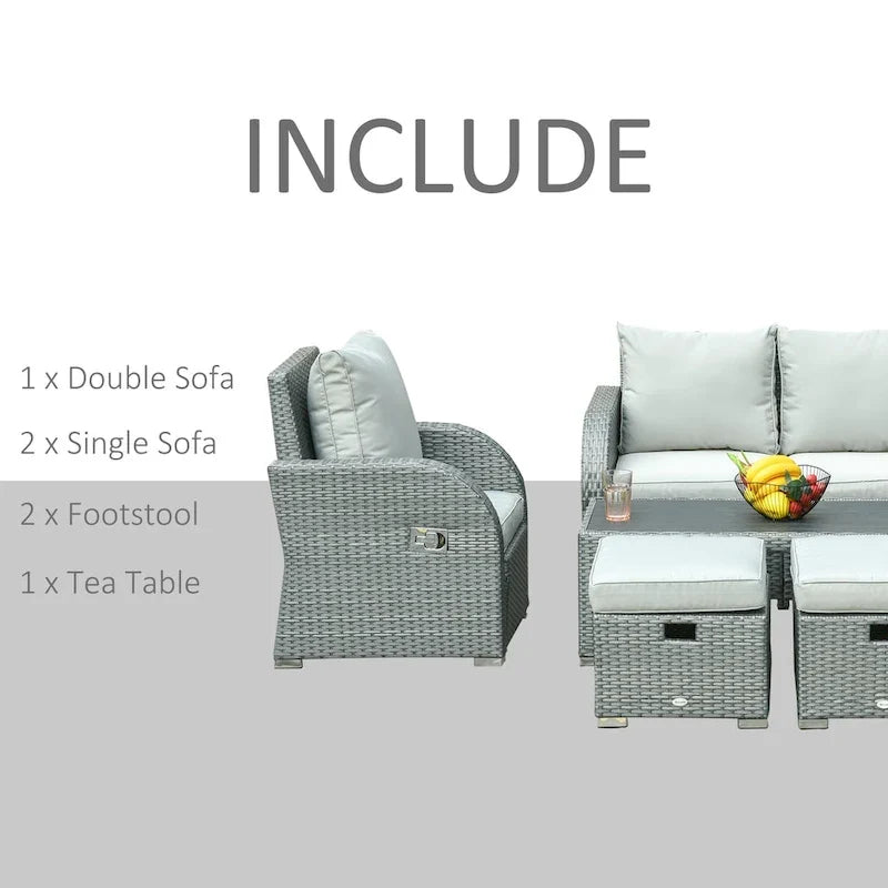 Outsunny Ensemble de canapés de jardin 6 pièces en rotin tressé avec table basse et coussins pour l'extérieur, résistant aux intempéries, pour jardin et terrasse, gris