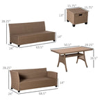 Outsunny Ensemble de 6 canapés de terrasse en osier avec table basse en plastique imitation bois et coussins, gris chiné - 174 x 61 x 71,7 cm