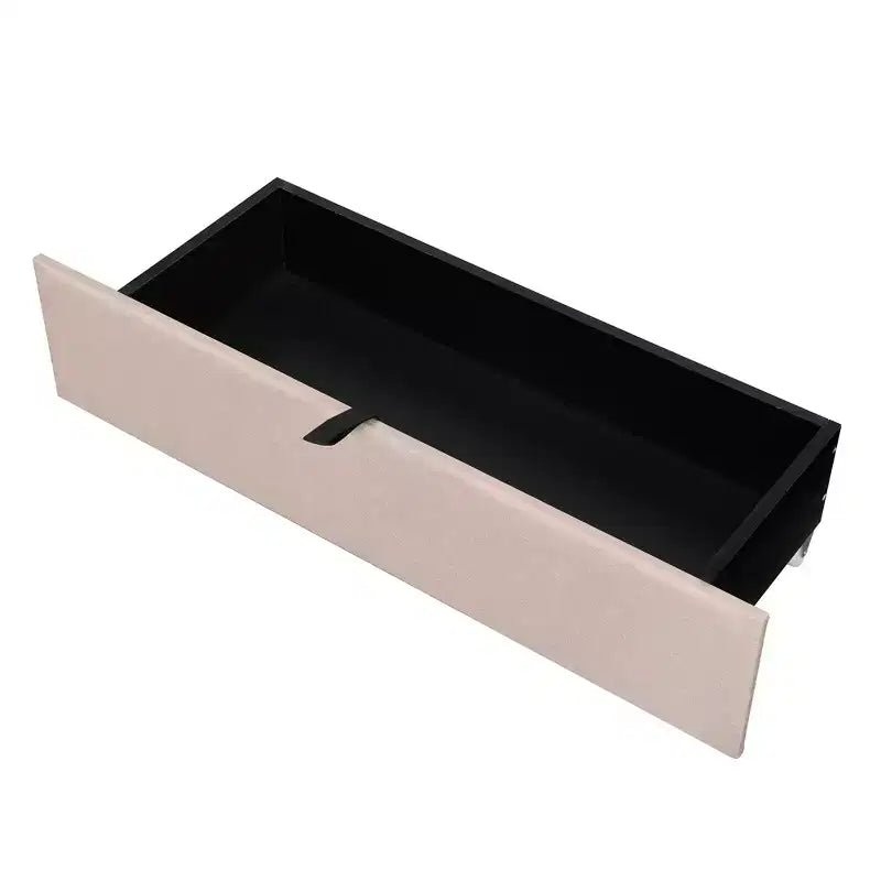 Lit plateforme capitonné pleine/grand lit avec tête de lit de rangement, lit gigogne simple, 2 tiroirs et prises de courant et ports USB, 4L - ModernLuxe