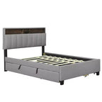 Lit plateforme capitonné pleine/grand lit avec tête de lit de rangement, lit gigogne simple, 2 tiroirs et prises de courant et ports USB, 4L - ModernLuxe