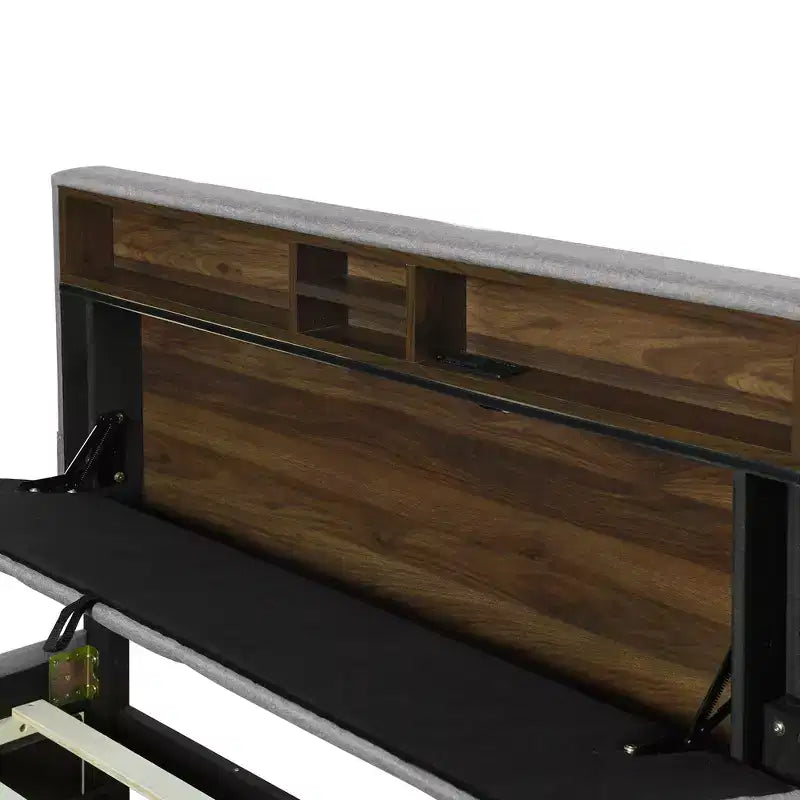 Lit plateforme capitonné pleine/grand lit avec tête de lit de rangement, lit gigogne simple, 2 tiroirs et prises de courant et ports USB, 4L - ModernLuxe