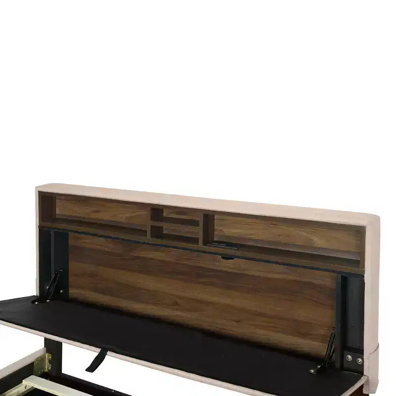 Lit plateforme capitonné pleine/grand lit avec tête de lit de rangement, lit gigogne simple, 2 tiroirs et prises de courant et ports USB, 4L - ModernLuxe