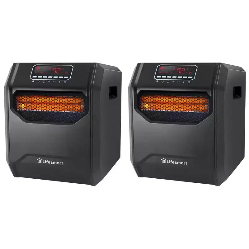 LifeSmart LifePro 1500 Watt High Power 3 Mode Programmable Space Heater with 6 Quartz Infrared Element, Remote, and Digital Display, Black (2 Pack)