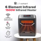 Chauffage d'appoint LifeSmart LifePro 1500 watts haute puissance, 3 modes programmables, avec 6 éléments infrarouges en quartz, télécommande et affichage numérique, noir (lot de 2)