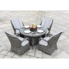 5-pieces Patio Wicker Round Dining Set with 4 Armchairs