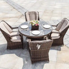 Ensemble de salle à manger rond en osier 5 pièces avec 4 fauteuils pour patio