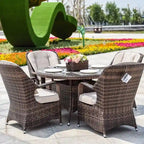 Ensemble de salle à manger rond en osier 5 pièces avec 4 fauteuils pour patio