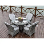 5-pieces Patio Wicker Round Dining Set with 4 Armchairs