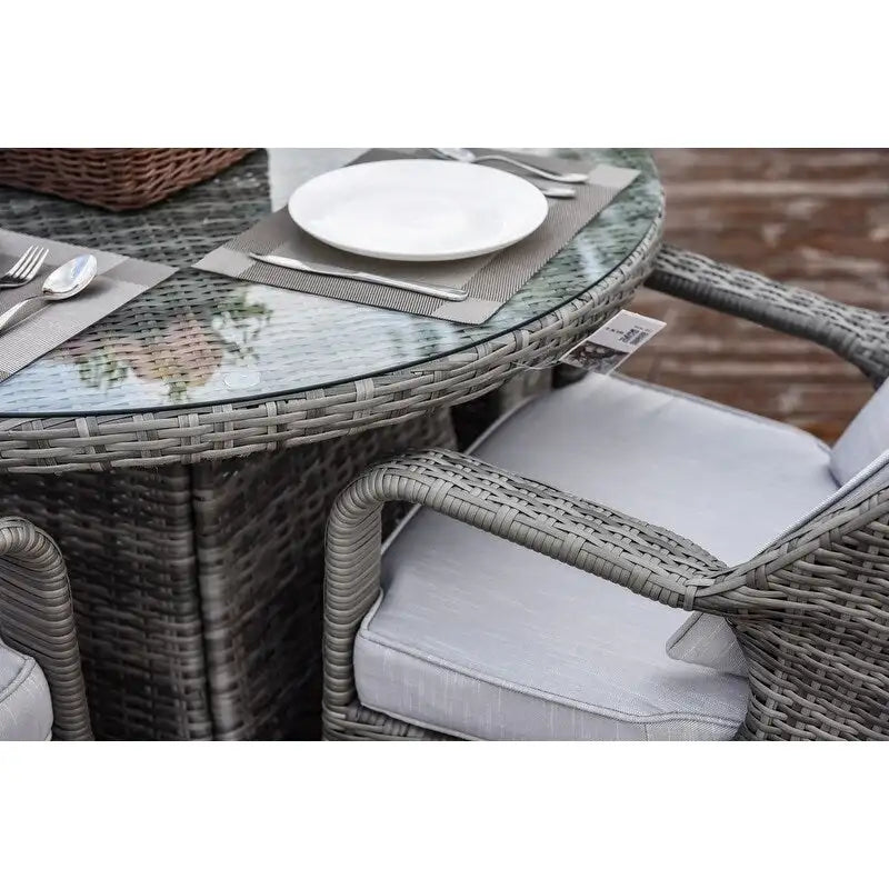 5-pieces Patio Wicker Round Dining Set with 4 Armchairs