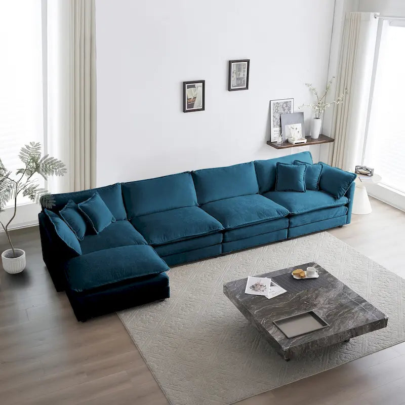 U Shaped Couch 5 Seater Convertible Sectional Couch with 1 Ottoman