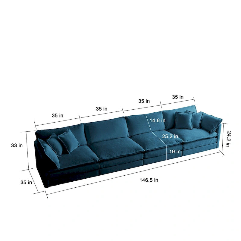 Canapé d'angle en U 5 places convertible avec 1 pouf