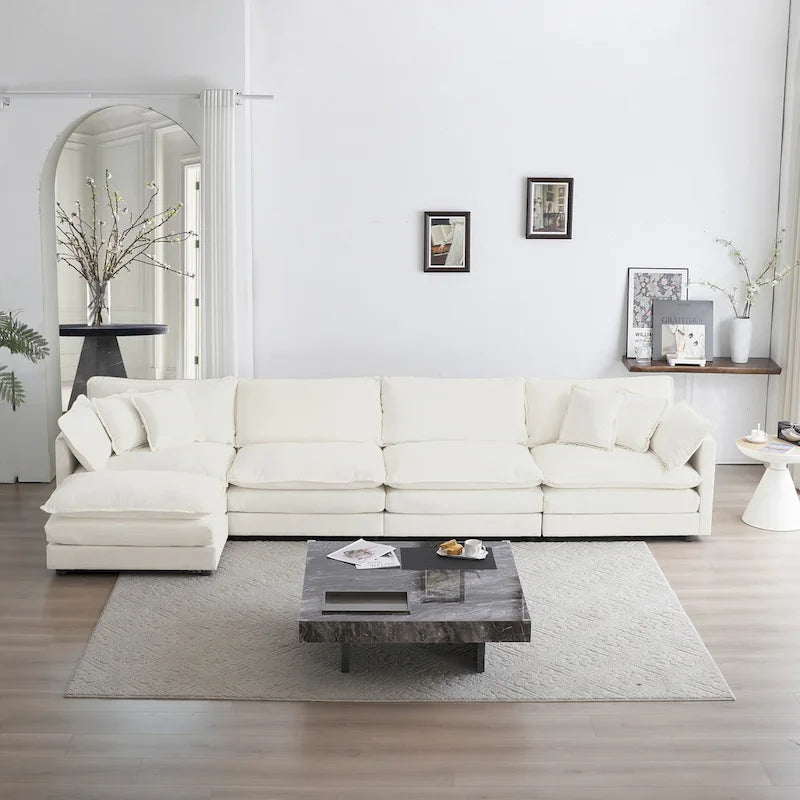 Canapé d'angle en U 5 places convertible avec 1 pouf