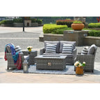 5-piece Patio Wicker Chat Set with Gas Fire Pit Table