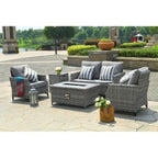 5-piece Patio Wicker Chat Set with Gas Fire Pit Table