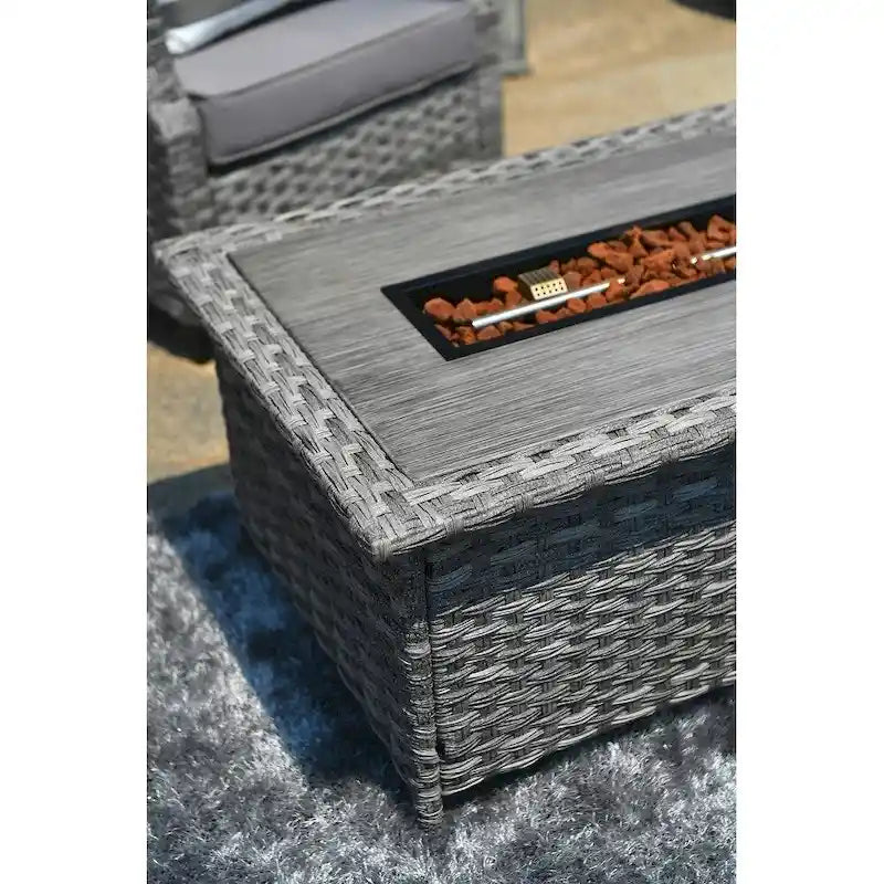 Ensemble de conversation d'extérieur 5 pièces en osier avec table brasero à gaz