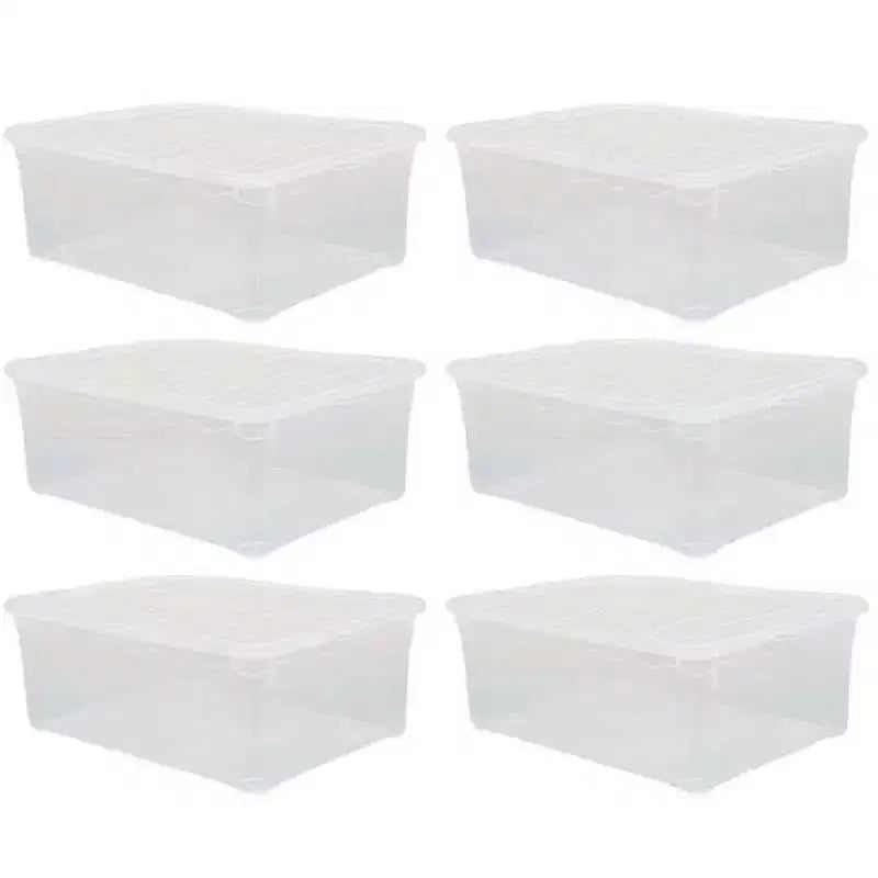 Basicwise Boîtes de rangement transparentes pour chaussures avec couvercles - Bac de rangement en plastique empilable pour placard, rangement de baskets, accessoires - Incassable, ajustement sécurisé