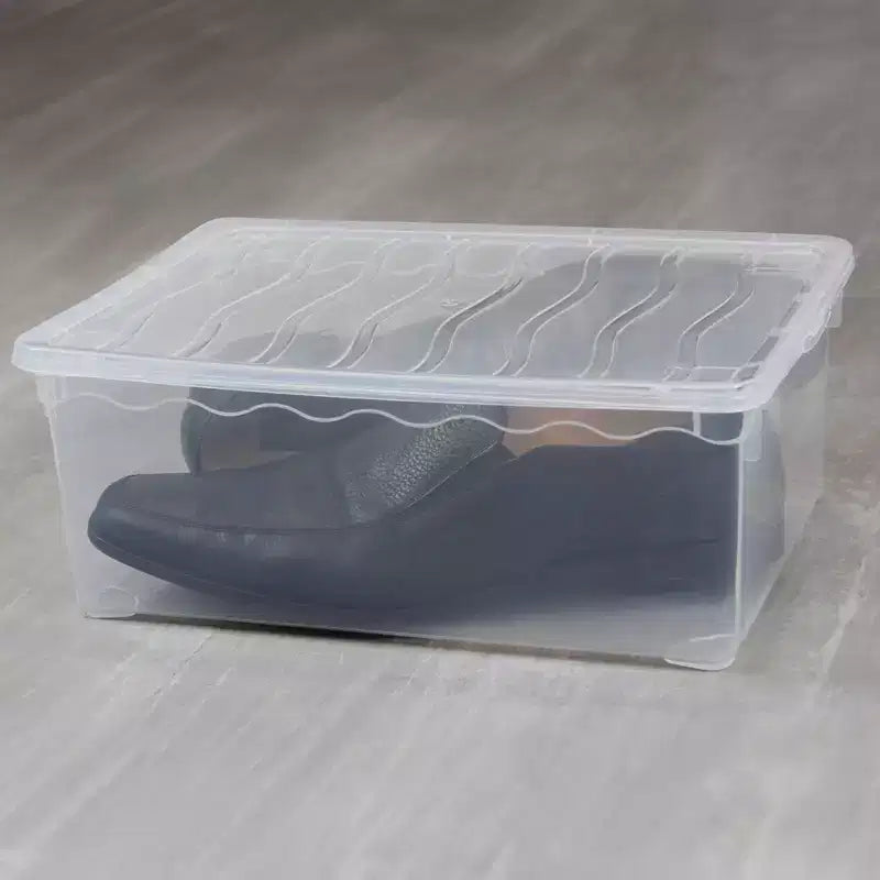Basicwise Boîtes de rangement transparentes pour chaussures avec couvercles - Bac de rangement en plastique empilable pour placard, rangement de baskets, accessoires - Incassable, ajustement sécurisé