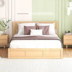 Lit plateforme en bois avec rangement intégré et 2 tiroirs, couleur bois
