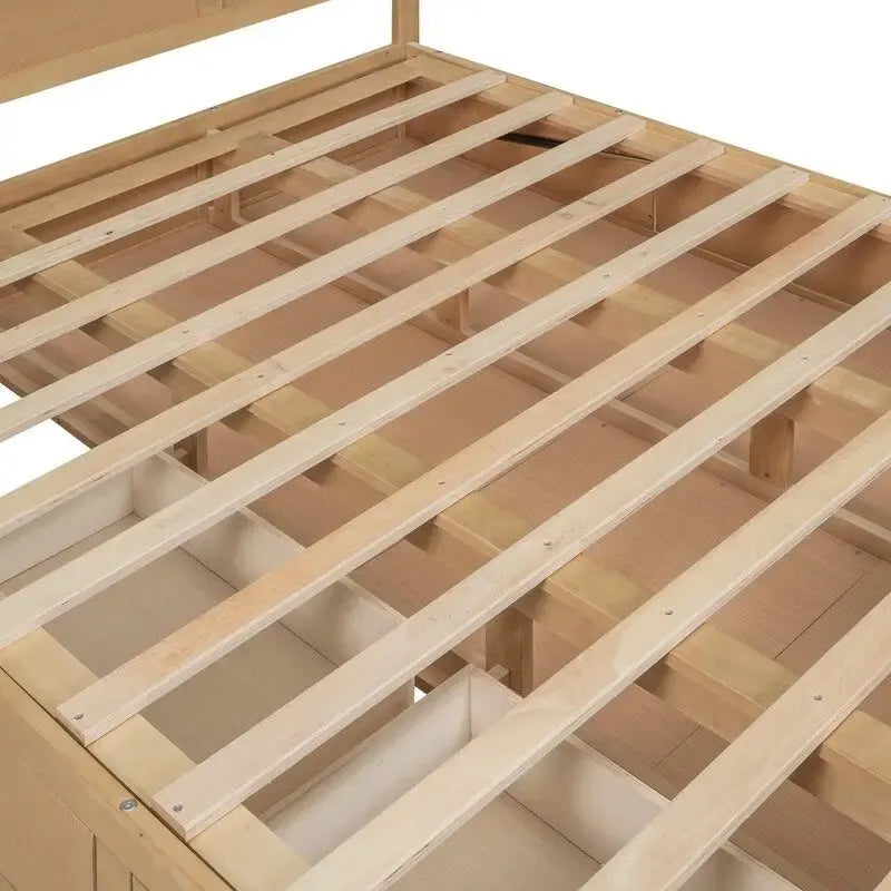 Lit plateforme en bois avec rangement intégré et 2 tiroirs, couleur bois