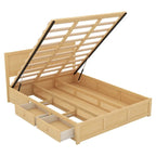 Lit plateforme en bois avec rangement intégré et 2 tiroirs, couleur bois