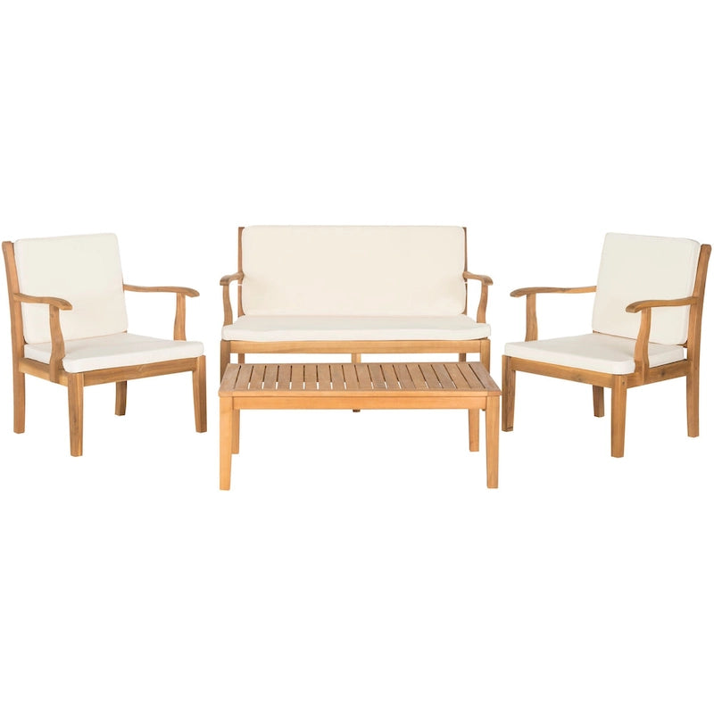 SAFAVIEH Bethli Mar Ensemble de patio 4 pièces en bois d'acacia - 48 larg. x 32 prof. x 25 haut.