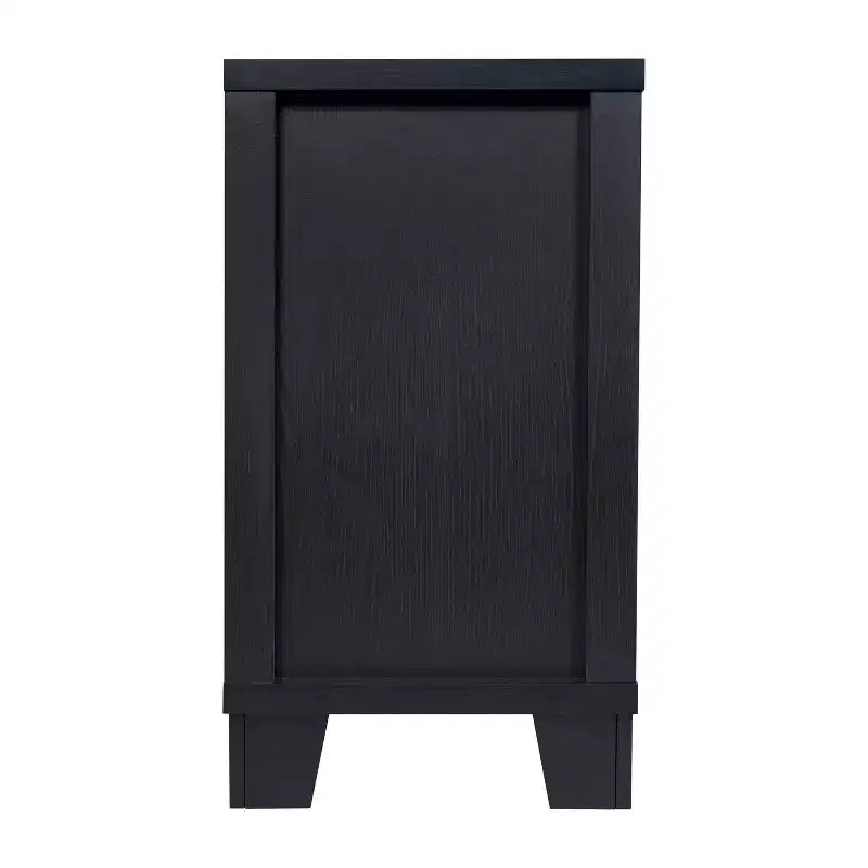 Buffet-Bahut Merrick Lane à trois tiroirs en bois composite avec trois portes d'armoire en verre trempé pour salle à manger/cuisine