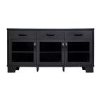Buffet-Bahut Merrick Lane à trois tiroirs en bois composite avec trois portes d'armoire en verre trempé pour salle à manger/cuisine