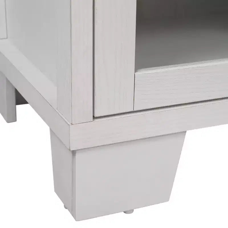Buffet-Bahut Merrick Lane à trois tiroirs en bois composite avec trois portes d'armoire en verre trempé pour salle à manger/cuisine