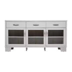 Buffet-Bahut Merrick Lane à trois tiroirs en bois composite avec trois portes d'armoire en verre trempé pour salle à manger/cuisine