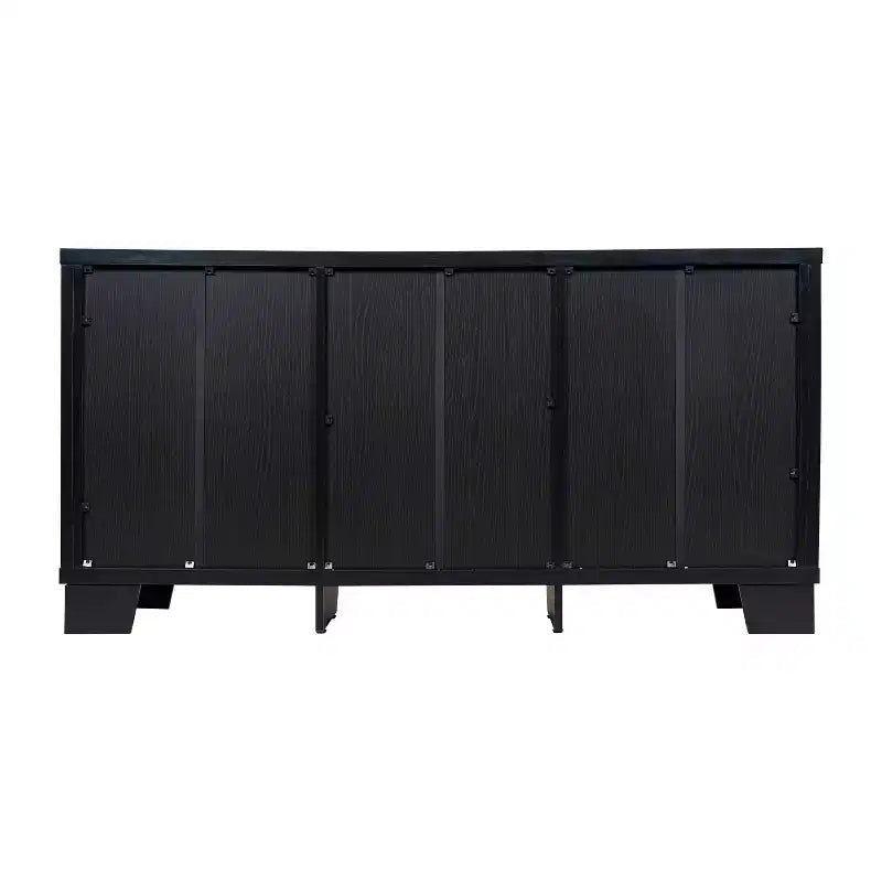 Buffet-Bahut Merrick Lane à trois tiroirs en bois composite avec trois portes d'armoire en verre trempé pour salle à manger/cuisine