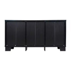 Buffet-Bahut Merrick Lane à trois tiroirs en bois composite avec trois portes d'armoire en verre trempé pour salle à manger/cuisine