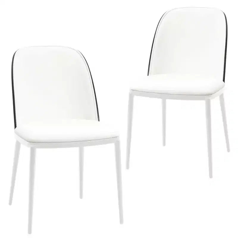 LeisureMod Tule – Lot de 2 chaises de salle à manger modernes avec assise en similicuir, velours ou daim et structure en acier blanc – Cuisine, salle à manger, maison, café, sièges