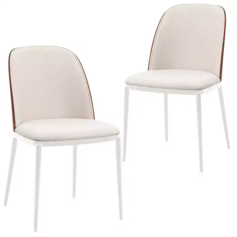 LeisureMod Tule – Lot de 2 chaises de salle à manger modernes avec assise en similicuir, velours ou daim et structure en acier blanc – Cuisine, salle à manger, maison, café, sièges