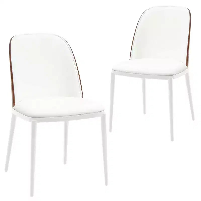 LeisureMod Tule – Lot de 2 chaises de salle à manger modernes avec assise en similicuir, velours ou daim et structure en acier blanc – Cuisine, salle à manger, maison, café, sièges