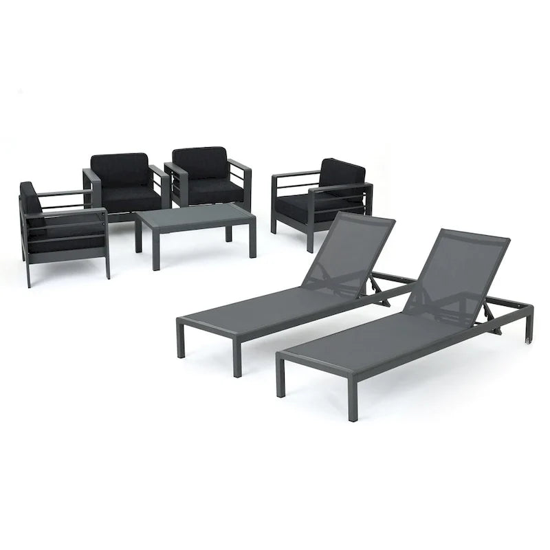 Cape Coral Outdoor Aluminum Tempered Glass 7-piece Chat Set with Cushions by Christopher Knight Home