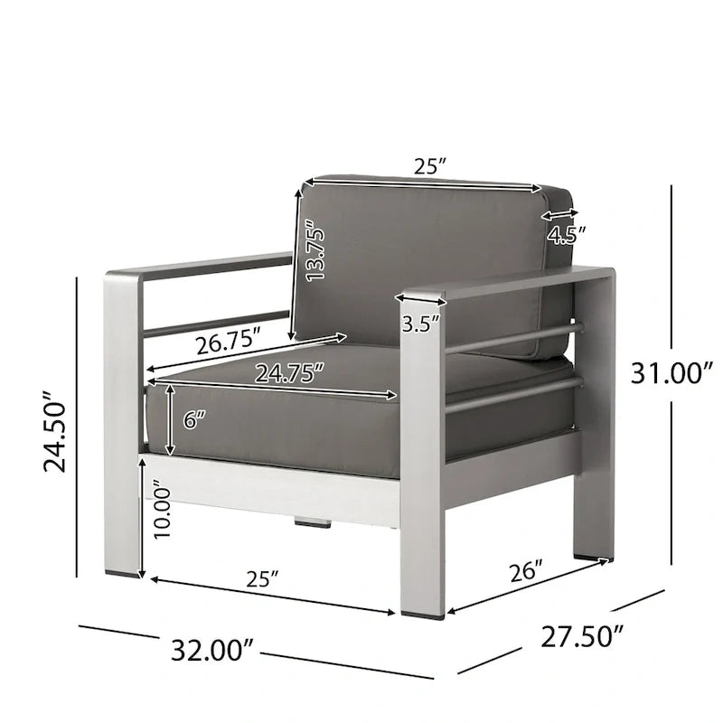 Cape Coral Outdoor 9 Seater Aluminum L-Shaped Sofa Sectional and Fire Pit Set by Christopher Knight Home