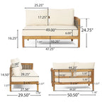 Ensemble de conversation d'extérieur modulaire 5 places en bois d'acacia et résine tressée ronde Burchett avec coussins, par Christopher Knight Home
