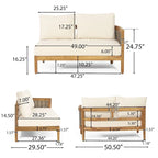 Burchett Outdoor Acacia Wood and Round Wicker 5 Seater Sectional Sofa Chat Set with Cushions by Christopher Knight Home