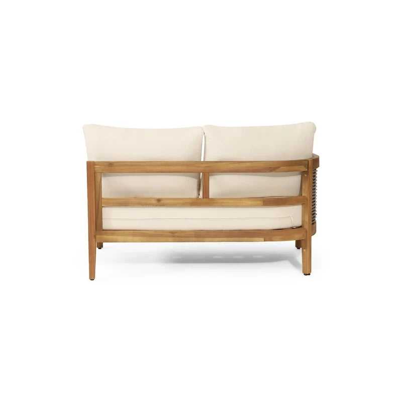 Burchett Outdoor Acacia Wood and Round Wicker 5 Seater Sectional Sofa Chat Set with Cushions by Christopher Knight Home
